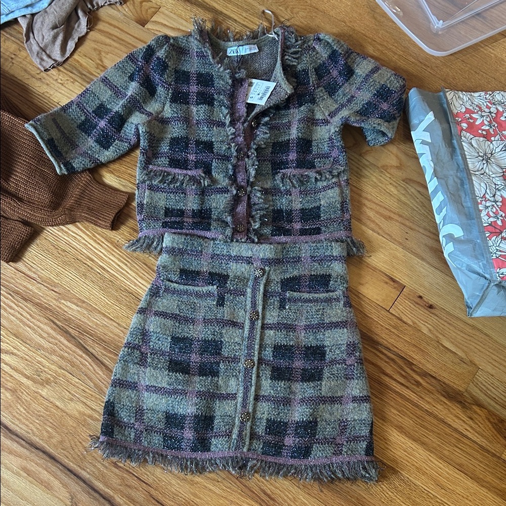 Zara Multicolor Tweed Jacket and Skirt Set